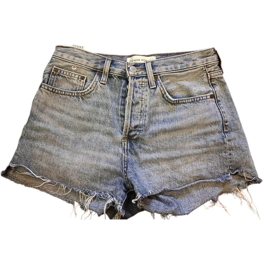 Aritzia Denim Forum Yoko High Rise Button Fly Raw Hem Cut Off Shorts, Size 26
